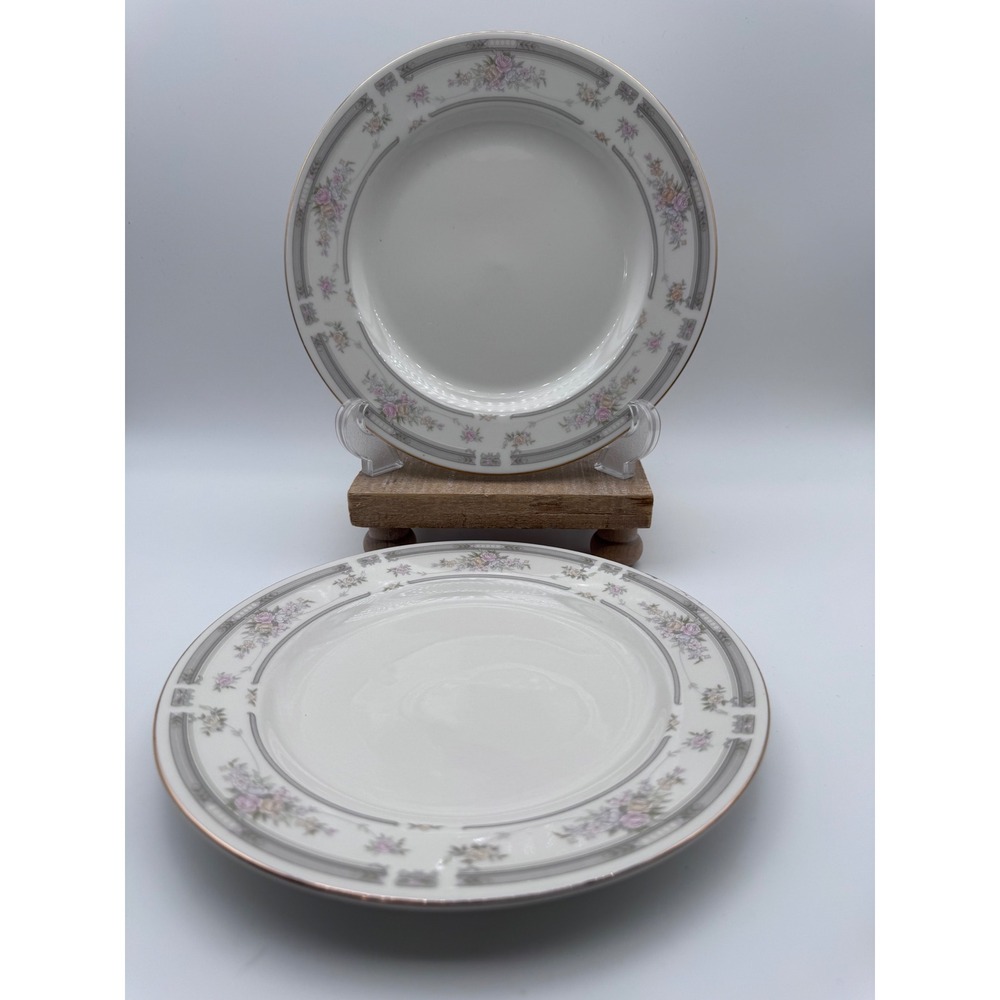 Farberware Southampton Fine China Salad Plates Set of 2 Floral Grey Gold 7.5"